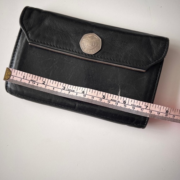 Vintage Black Leather Wallet Rare One Dollar Coin‎ Minimalist Unisex Billfold - Picture 9 of 9